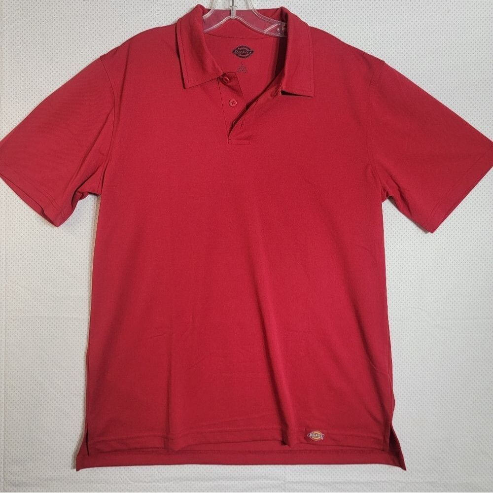 Dickies Polo Shirt Mens Large Red Short Sleeve Three Button Polyester Polo